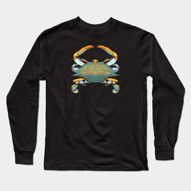 Blue Crab Long Sleeve T-Shirt by Renee Ciufo Illustration